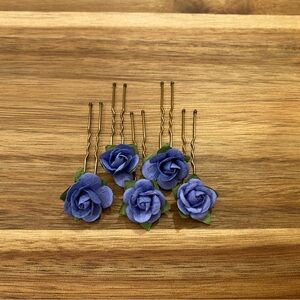 Handmade Blue Floral Hair Pins, Set of 5 Bobby Pins